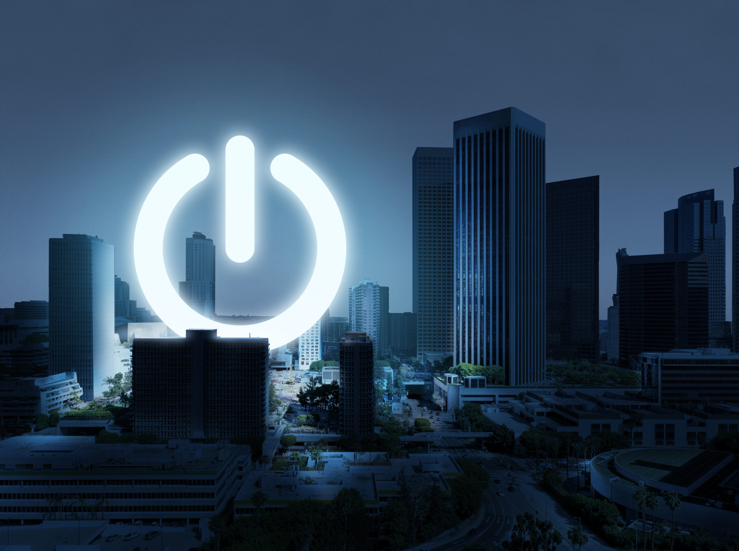 Ciudad en apagón con señal de encendido - Consecuencias de un corte de luz